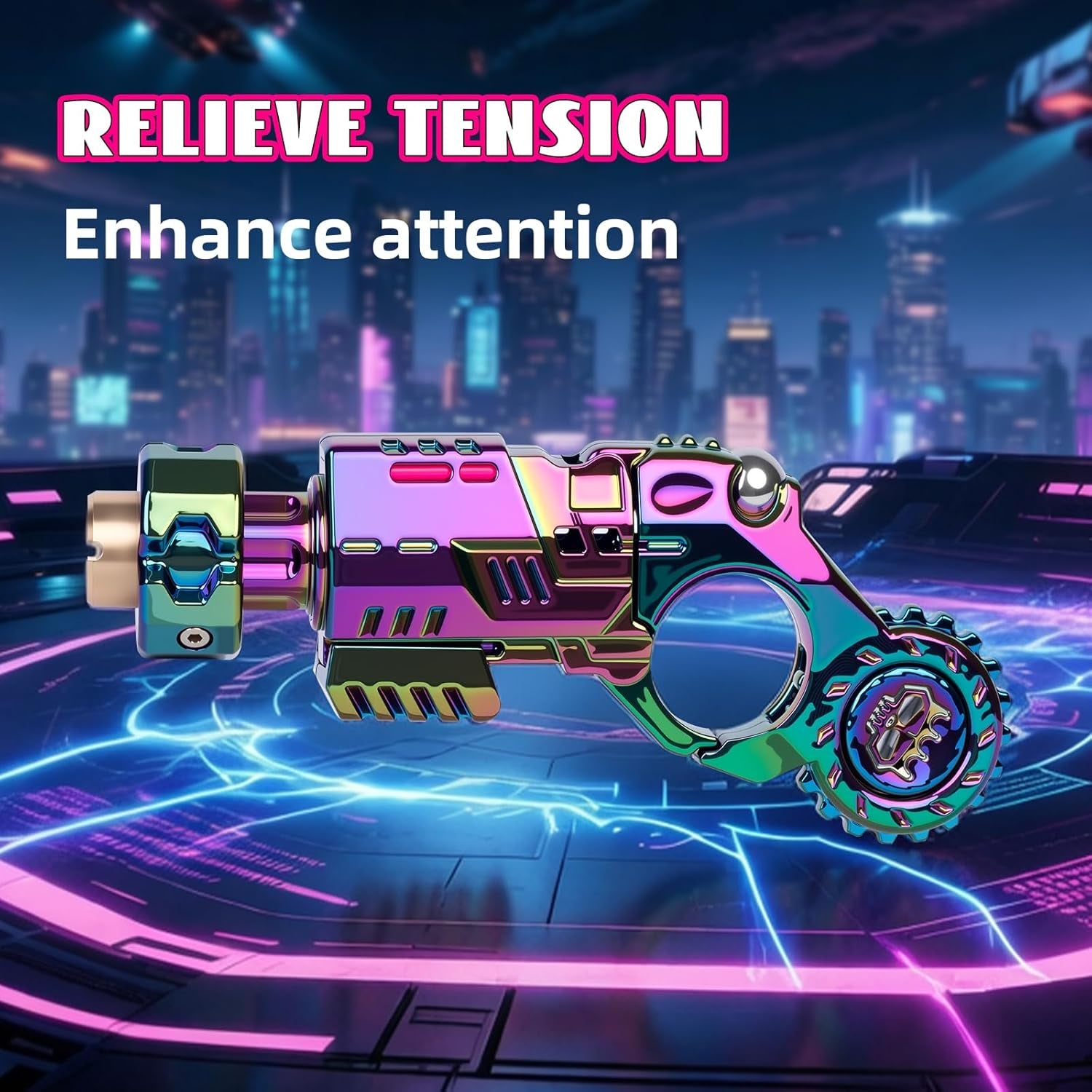 Metal Fidget Gun for Adults - Alloy EDC Fidget Spinner Gun with Reusable Shells3 & Bullets20, Slider Clicker & Stress Relief Toy for Focus, Cool Novelty Fidget Toys Gun for Men (Chameleon)