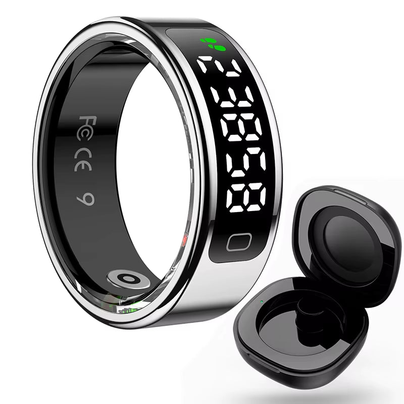 R11C Display Screen Smart Ring Men Women Gesture Swipe Video Smartring Charging Case Health Monitor Waterproof for Android IOS