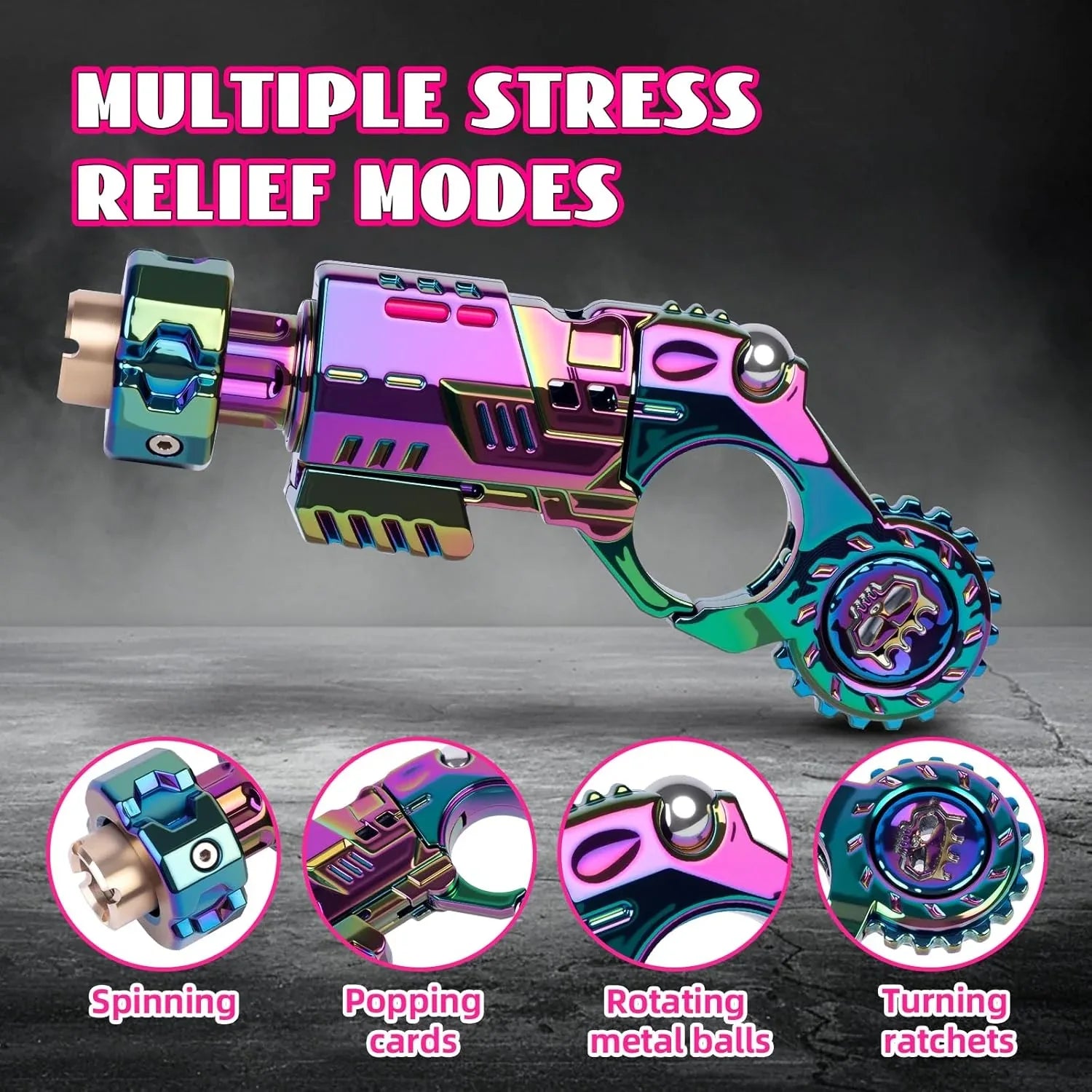 Metal Fidget Gun for Adults - Alloy EDC Fidget Spinner Gun with Reusable Shells3 & Bullets20, Slider Clicker & Stress Relief Toy for Focus, Cool Novelty Fidget Toys Gun for Men (Chameleon)