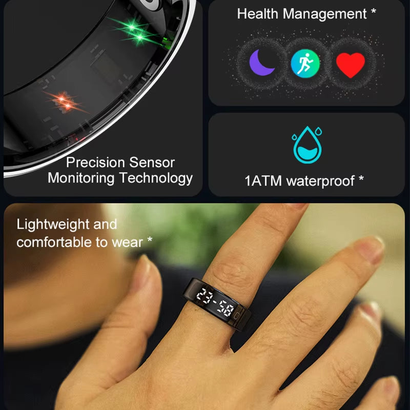 R11C Display Screen Smart Ring Men Women Gesture Swipe Video Smartring Charging Case Health Monitor Waterproof for Android IOS