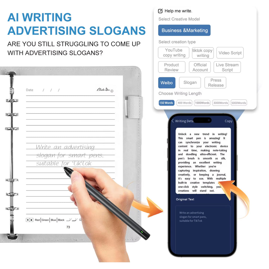 Wholesale Ai Notebook Phone Paper Screen Sync Notebook Ai Pen Multi Function Diary Smart Notebook Business Gift Set with Pen