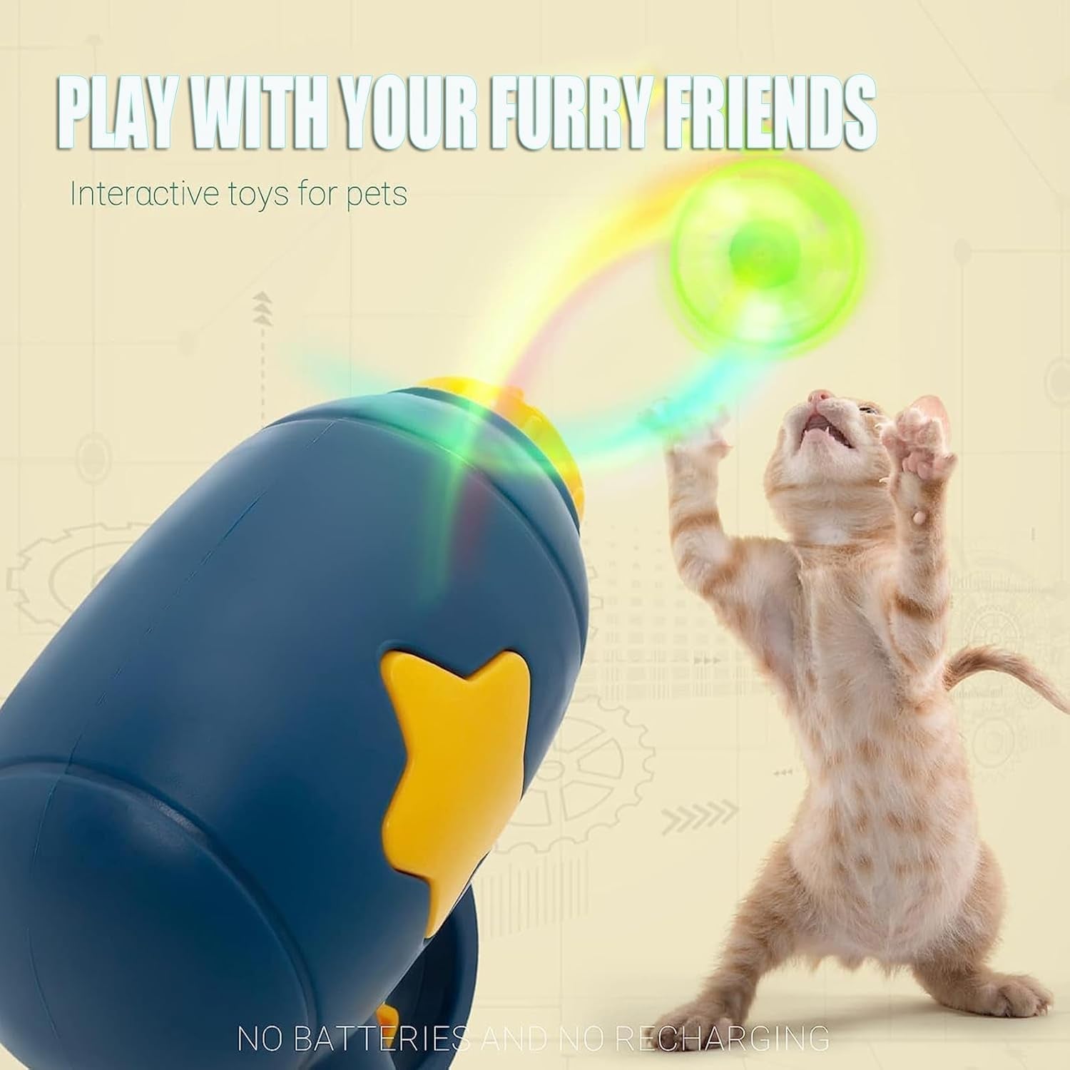 Flying Cat Toys, Interactive Cat Fetch Toy with 1 Light up Spinning Tops, and 5 Flying Propellers, Flying Dis Toy for Hunting Chasing Indoor/Outdoor