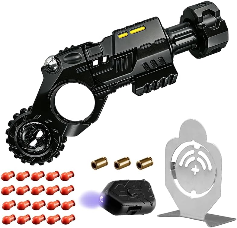 Metal Fidget Gun for Adults - Alloy EDC Fidget Spinner Gun with Reusable Shells3 & Bullets20, Slider Clicker & Stress Relief Toy for Focus, Cool Novelty Fidget Toys Gun for Men (Chameleon)