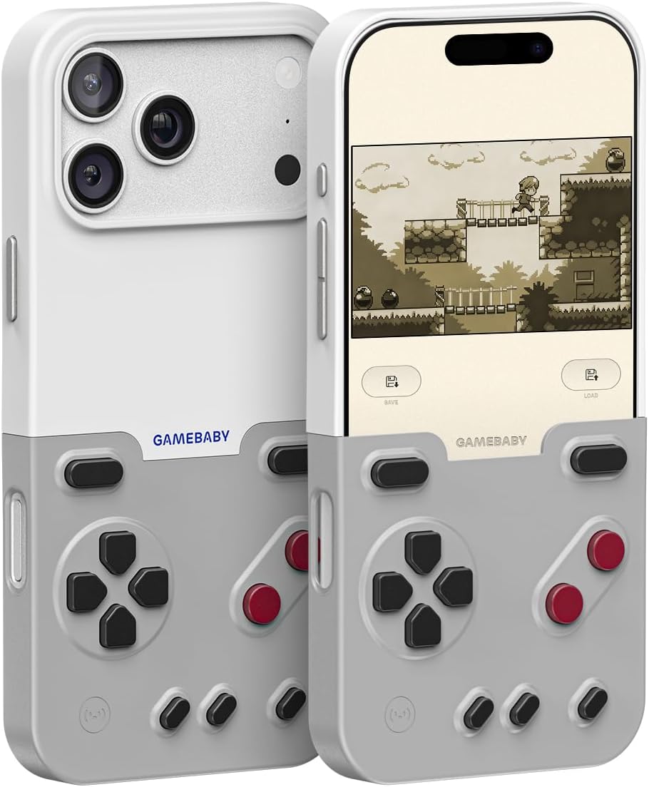 Gamebaby for Iphone 16 Pro Max Case, Handheld Retro Gaming Console Style Phone Case with Physical Buttons for Game Boy Color Advance, Smartphone Cover Controller Supports Delta Emulator GB GBC GBA NES