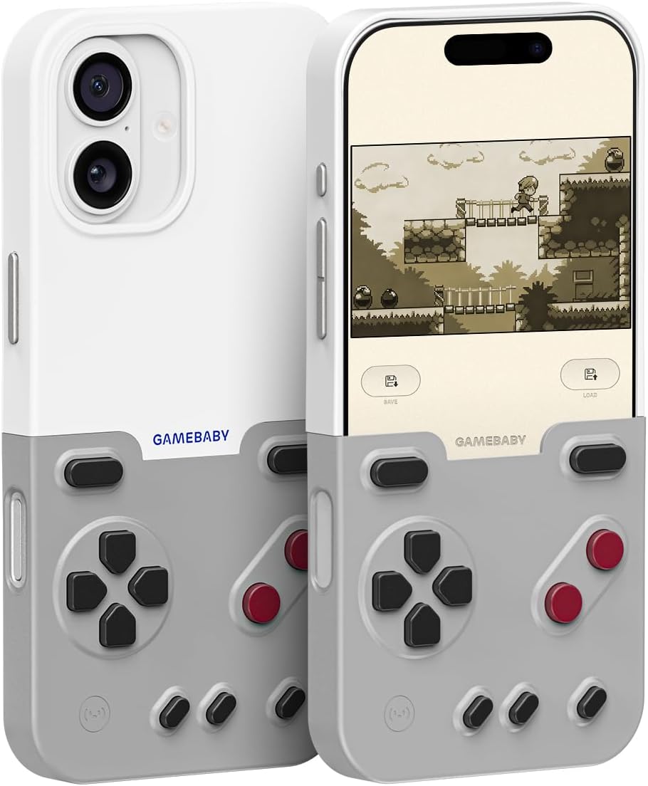 Gamebaby for Iphone 16 Pro Max Case, Handheld Retro Gaming Console Style Phone Case with Physical Buttons for Game Boy Color Advance, Smartphone Cover Controller Supports Delta Emulator GB GBC GBA NES