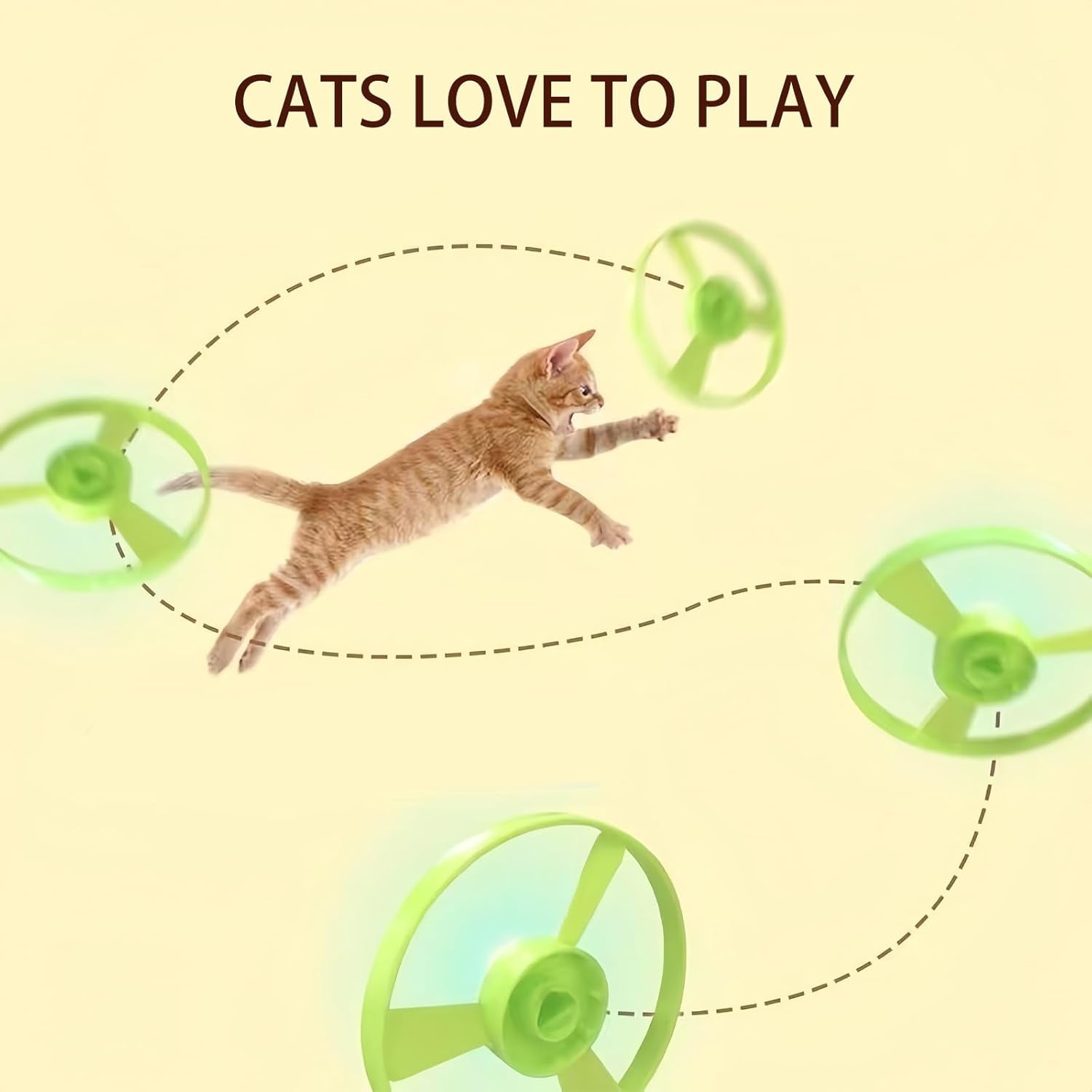 Flying Cat Toys, Interactive Cat Fetch Toy with 1 Light up Spinning Tops, and 5 Flying Propellers, Flying Dis Toy for Hunting Chasing Indoor/Outdoor