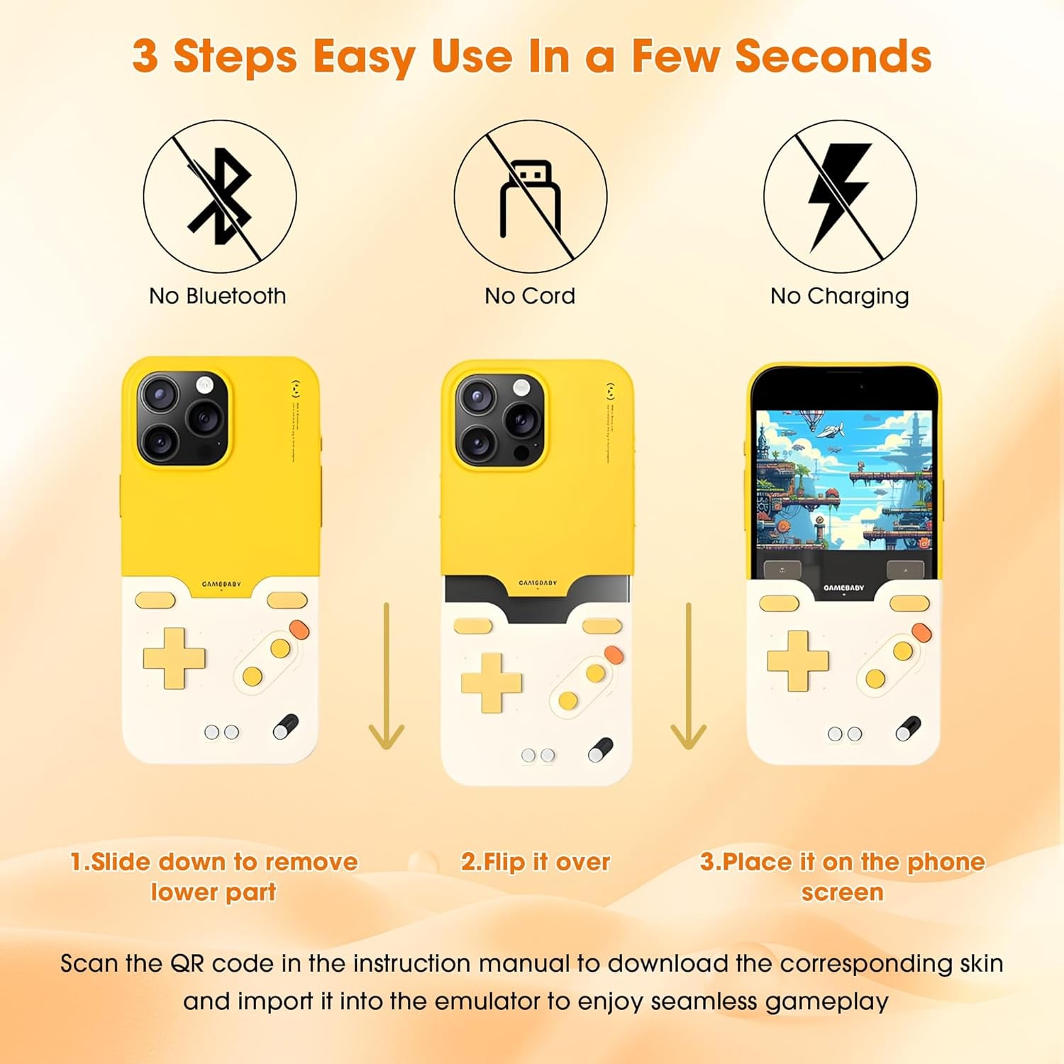 Gamebaby for Iphone 16 Pro Max Case, Handheld Retro Gaming Console Style Phone Case with Physical Buttons for Game Boy Color Advance, Smartphone Cover Controller Supports Delta Emulator GB GBC GBA NES