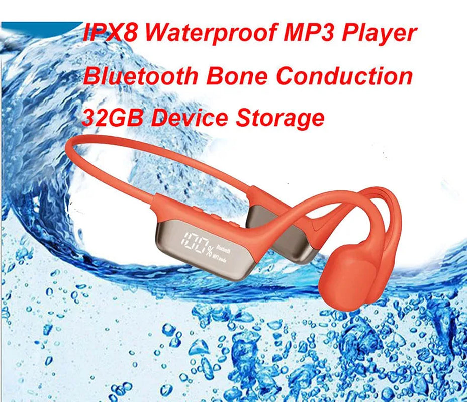 IPX8 Waterproof Swimming MP3 Player 32GB Bluetooth Sports Earphones Music Real Bone Conduction Headphone Wireless Headset