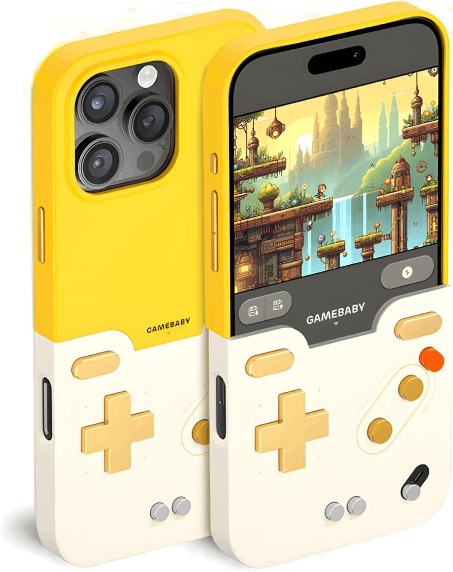 Gamebaby for Iphone 16 Pro Max Case, Handheld Retro Gaming Console Style Phone Case with Physical Buttons for Game Boy Color Advance, Smartphone Cover Controller Supports Delta Emulator GB GBC GBA NES