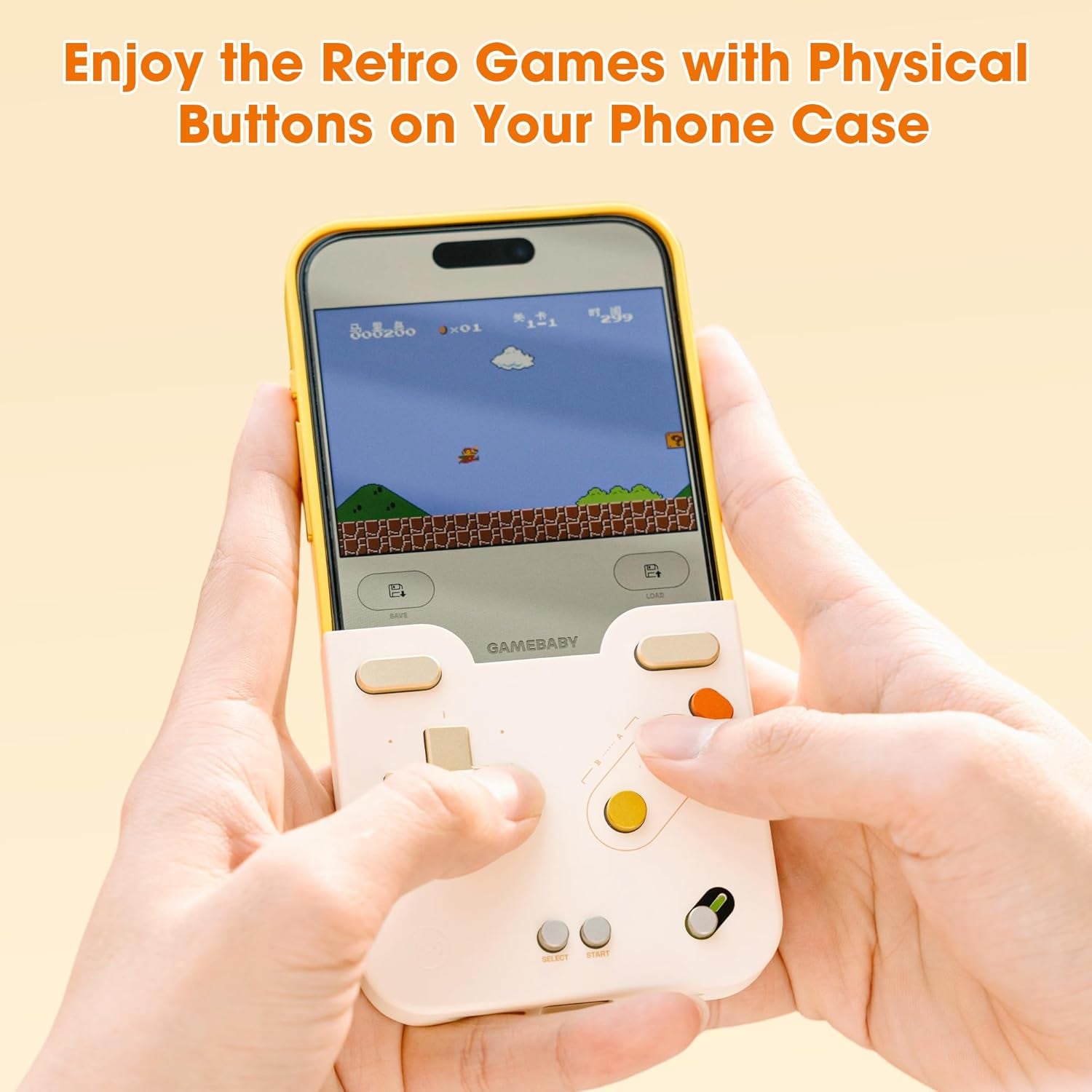 Gamebaby for Iphone 16 Pro Max Case, Handheld Retro Gaming Console Style Phone Case with Physical Buttons for Game Boy Color Advance, Smartphone Cover Controller Supports Delta Emulator GB GBC GBA NES