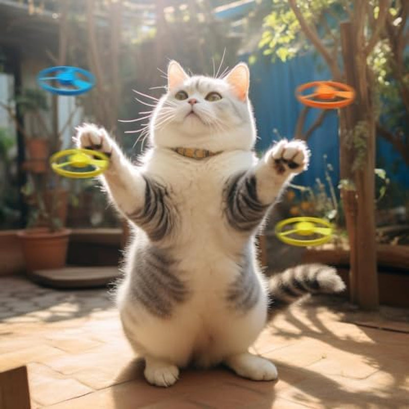 Flying Cat Toys, Interactive Cat Fetch Toy with 1 Light up Spinning Tops, and 5 Flying Propellers, Flying Dis Toy for Hunting Chasing Indoor/Outdoor