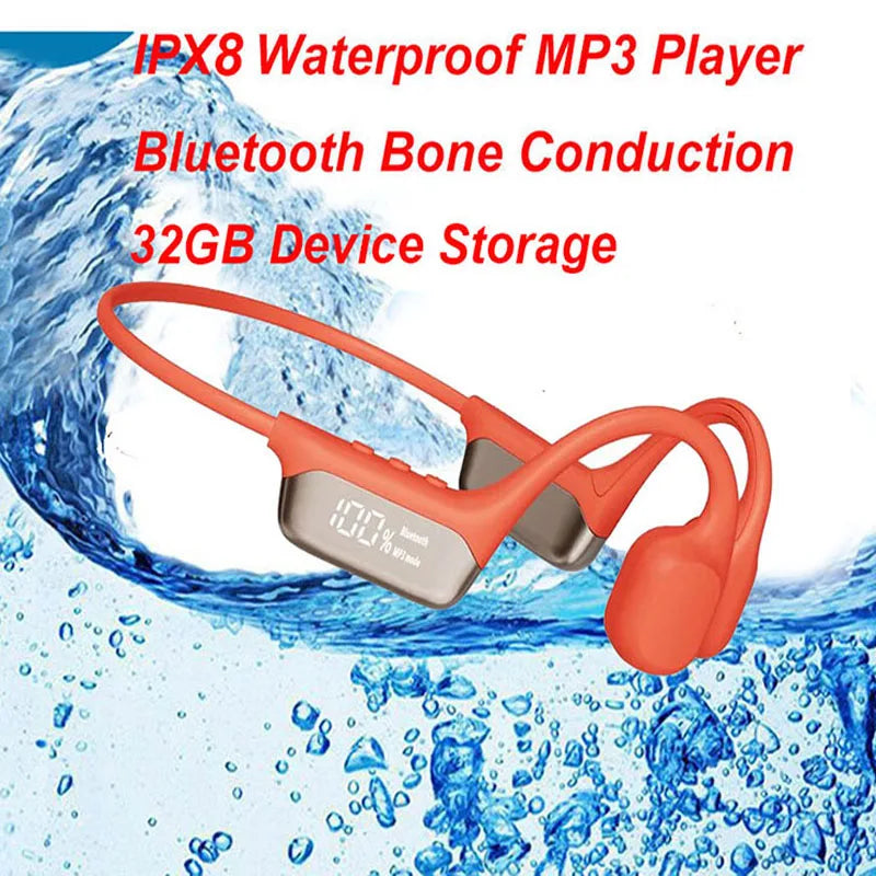 IPX8 Waterproof Swimming MP3 Player 32GB Bluetooth Sports Earphones Music Real Bone Conduction Headphone Wireless Headset